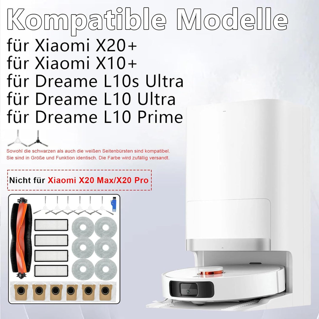 23 Stück Zubehör für Xiaomi X20+/X10 Plus Roboterstaubsauger, 1 Hauptbürsten, 4 Hepa Filters, 6 Wisc