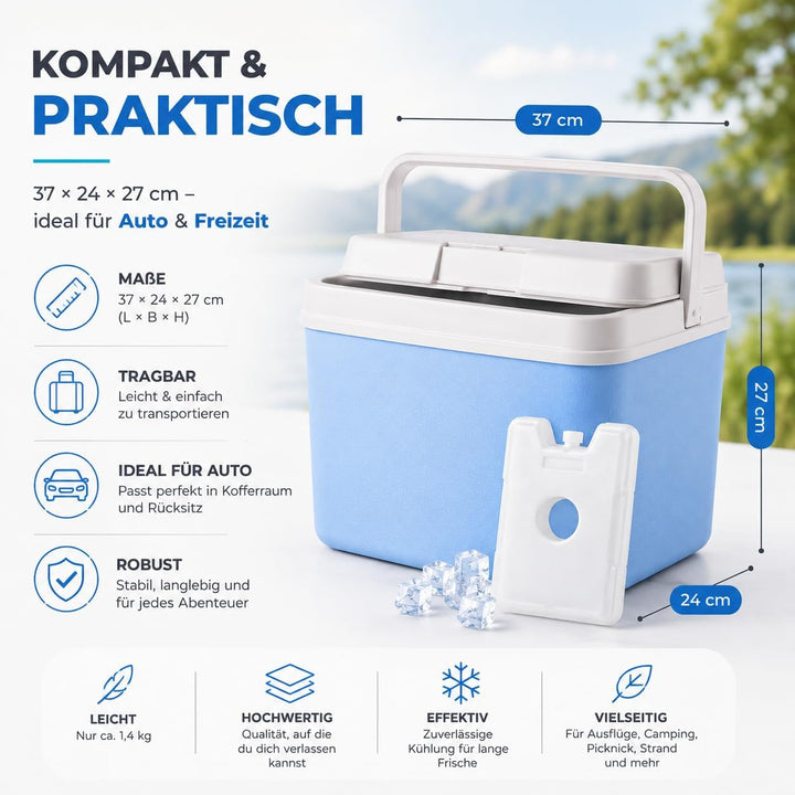 Kühlbox 15 Liter mit mobilen Kühlakku/Kühlelement für extra Lange Kühlung - Kühltasche/Thermobox Bla