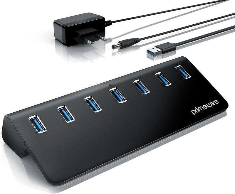 CSL - USB 3.2 Gen2 Hub - 7 Port Verteiler - 10 Gbit/s – mit Netzteil aktiv , USB-Kabel, Stromversorg