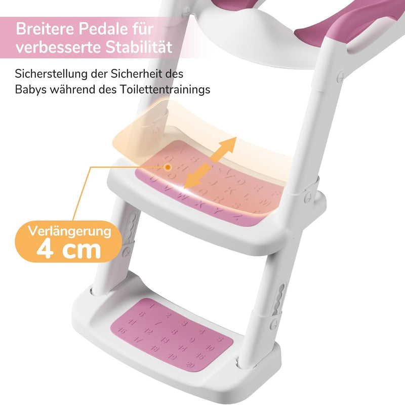 DEANIC Toilettensitz Kinder, Toilettentrainer mit Leiter &PU Gepolstert, Faltbar Töpfchen für Kinder