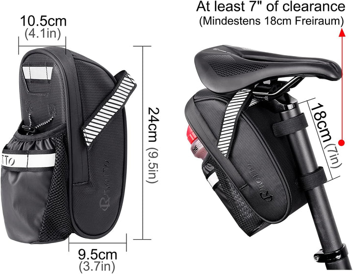 ROTTO Satteltasche mit Flaschenhalter Fahrrad Satteltasche Wasserdicht für Rennrad MTB Schwarz