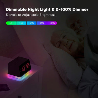 AFEXOA Digital Radiowecker mit 2 Ladestation für Handys, mit Licht, Dual-Wecker, 8 White Noise, Tisc