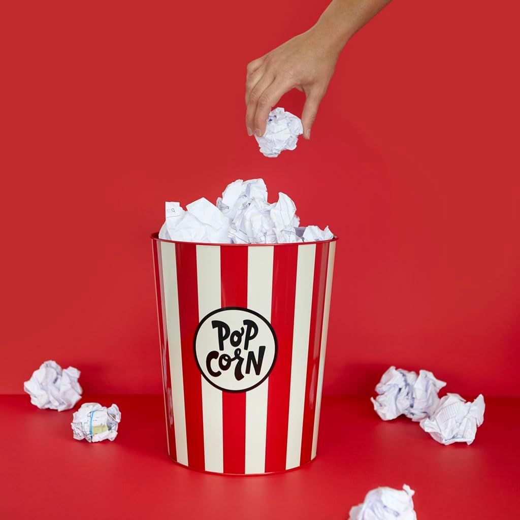 balvi Abfalleimer Popcorn Farbe Rot und Beige Bei dem die zerknüllten Papiere wie Popcorn aussehen A