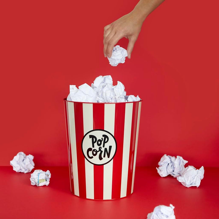 balvi Abfalleimer Popcorn Farbe Rot und Beige Bei dem die zerknüllten Papiere wie Popcorn aussehen A