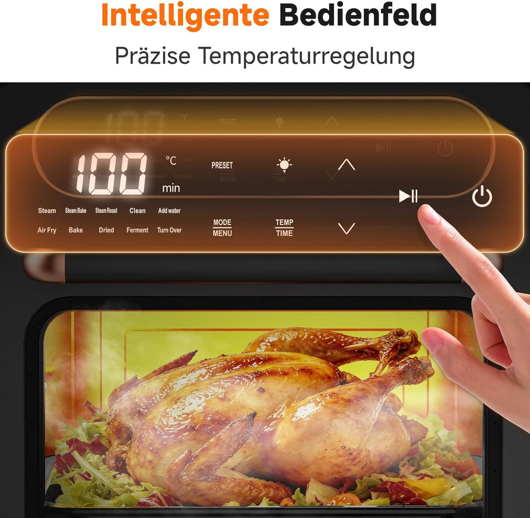 OUNIN 12L Vielseitig Airfryer Backofen, 8-in-1-Heissluftfritteuse, Zweizonen-Kochung, Minibackofen m