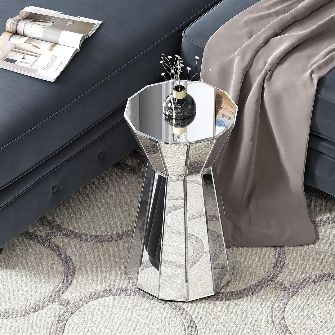 SHYFOY Runder Spiegeltisch Für Wohnzimmer Sofatisch, Moderner Beistelltisch Silber Akzent Beistellti