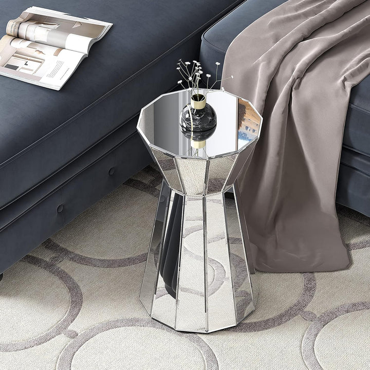 SHYFOY Runder Spiegeltisch Für Wohnzimmer Sofatisch, Moderner Beistelltisch Silber Akzent Beistellti