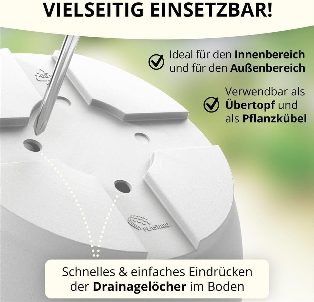 Plastard Blumentöpfe 5er Set 30 cm Durchmesser Weiss runder Pflanzkübel mit Untersetzer aus Kunststo