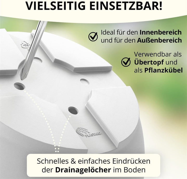 Plastard Blumentöpfe 5er Set 30 cm Durchmesser Weiss runder Pflanzkübel mit Untersetzer aus Kunststo