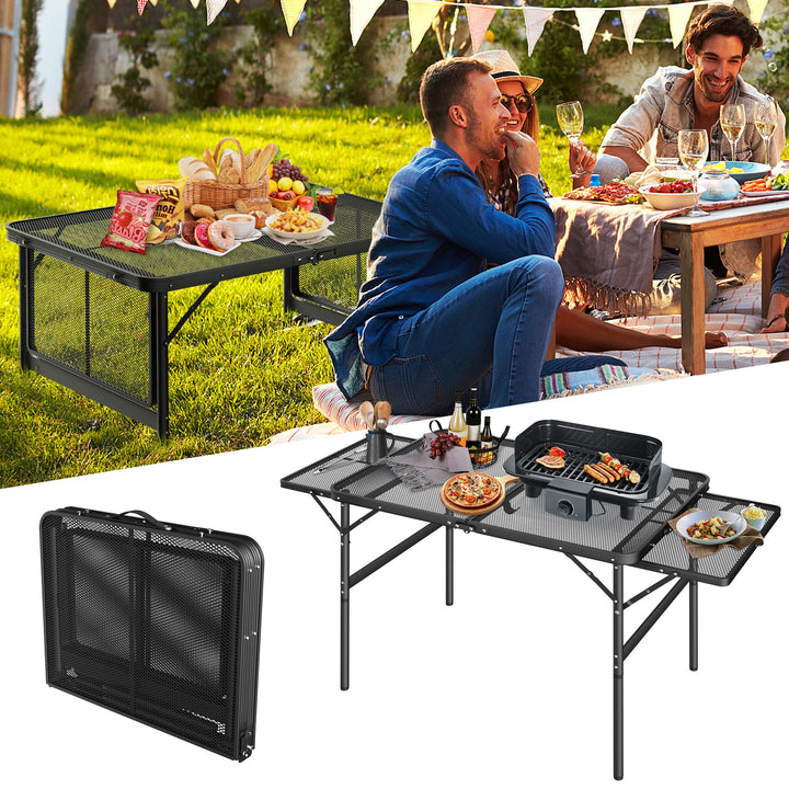 Tragbarer Campingtisch 90x60cm, Höhenverstellbar & Klappbar Gartentisch mit Metallgitterplatte, Erwe