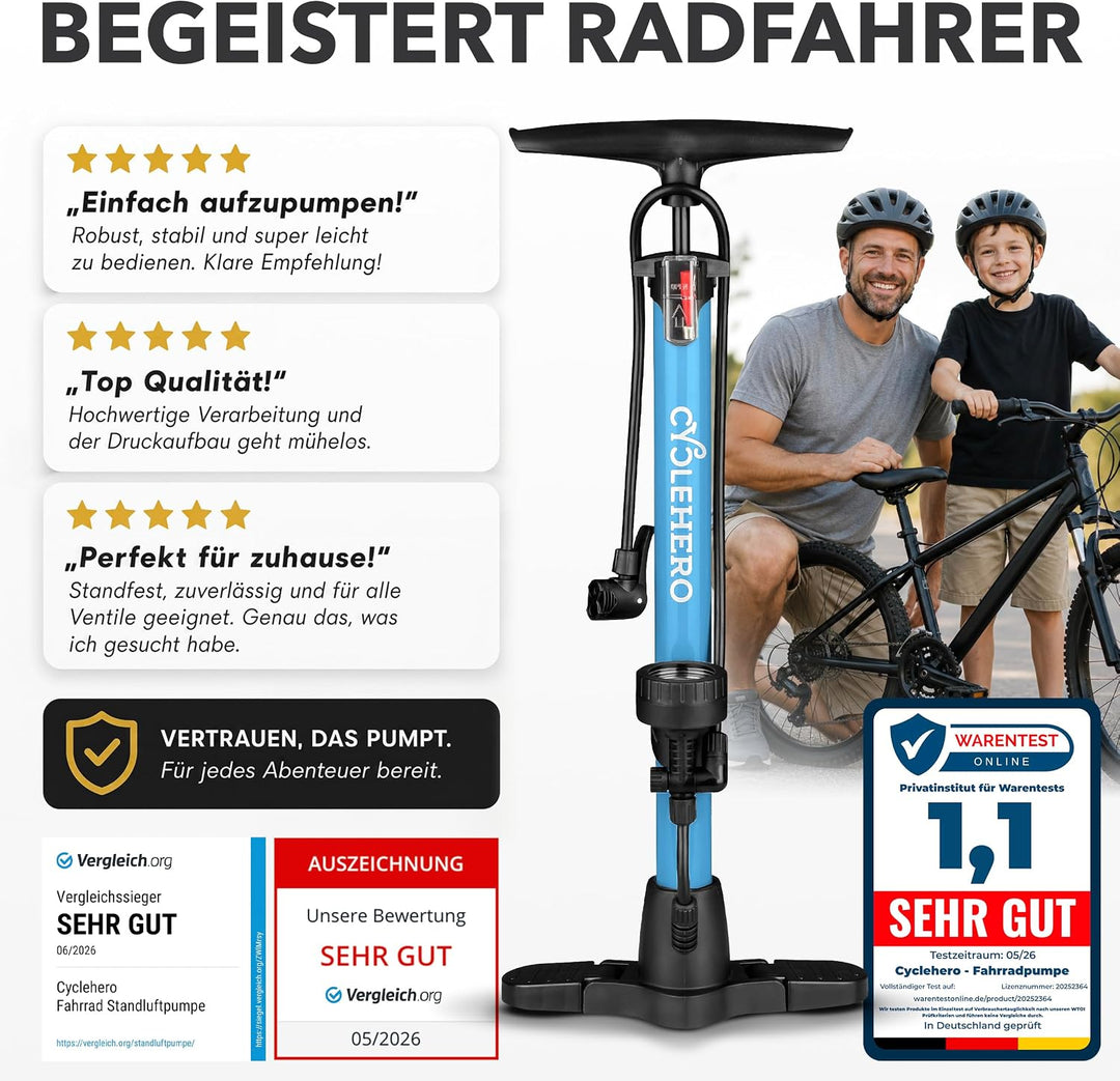 Fahrradpumpe alle Ventile Test SEHR GUT - 10 Jahre Garantie Leistungsstarke Fahrrad Pumpe Luft – Ren