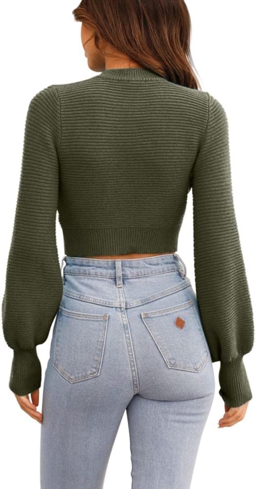 GeGekoko Damen Strickpullover Kurz Sexy Cropped Pullover mit Rundhalsausschnitt Herbst Winter Warmer