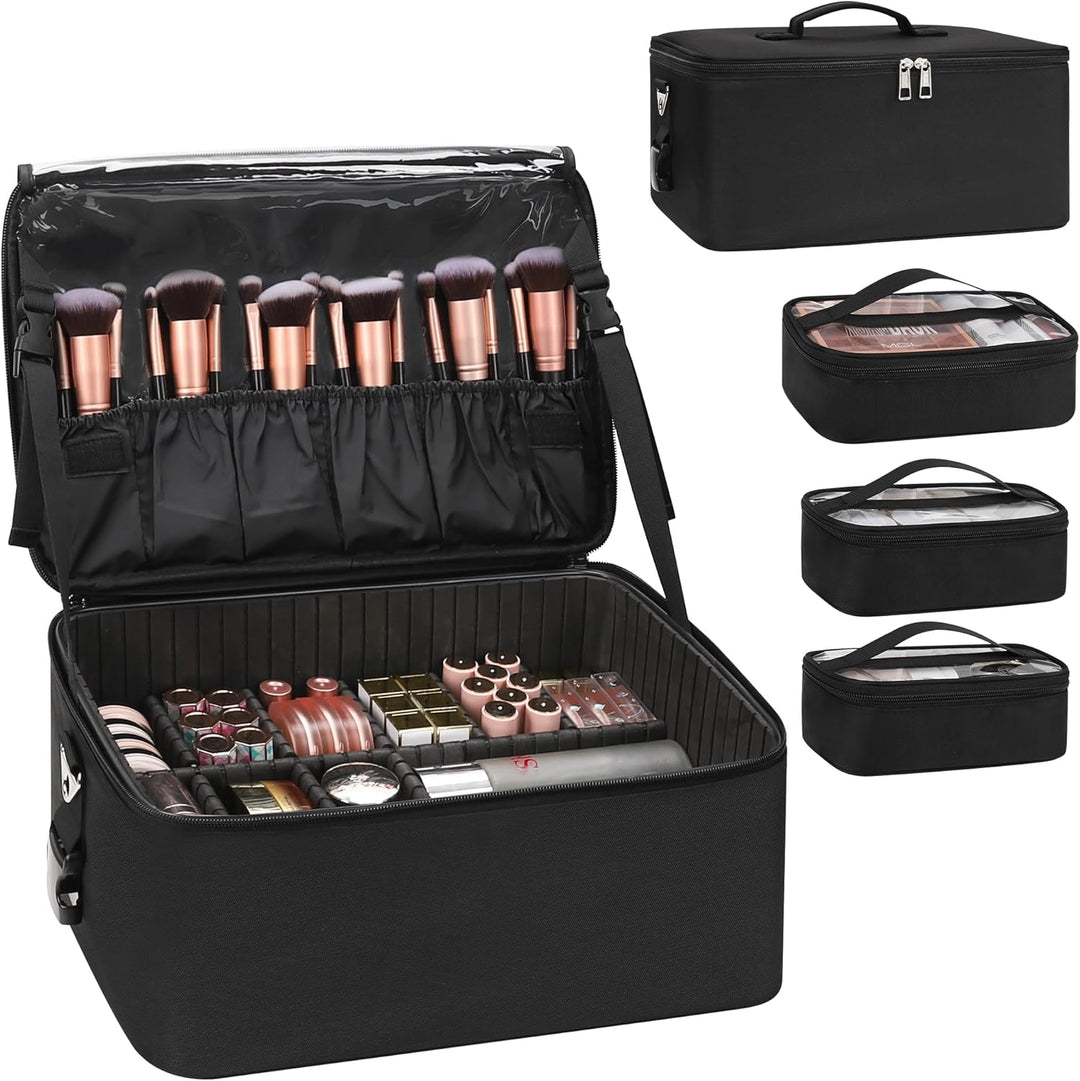 Kosmetikkoffer Grosse Make-up Tasche Professionelle Schminkkoffer Reise Beauty Case mit 3 Kosmetikta