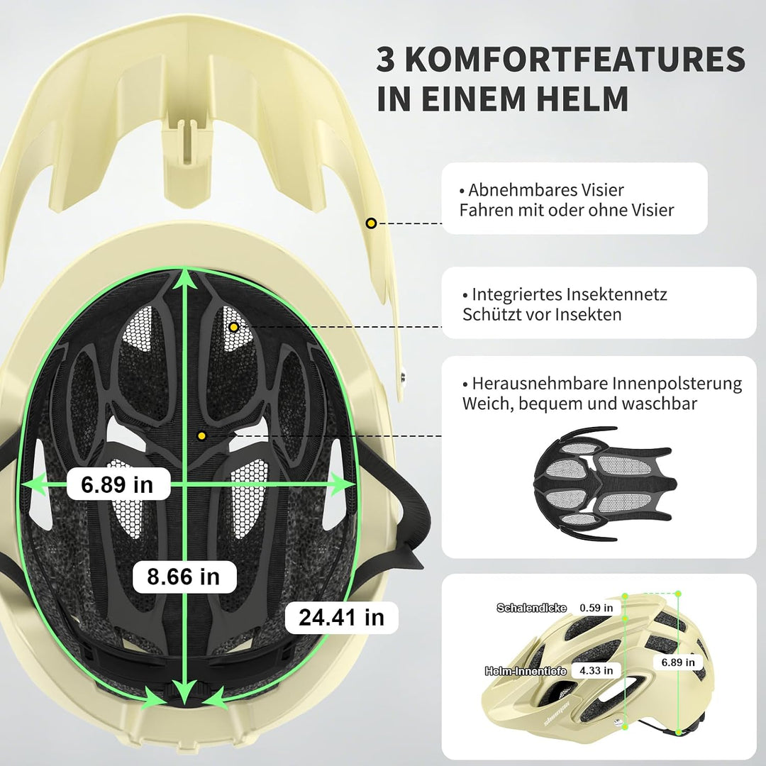 Shinmax Fahrradhelm für Herren Damen, Fahrrad Helm mit Beweglich Visier Beige L(58-61CM), Beige L(58