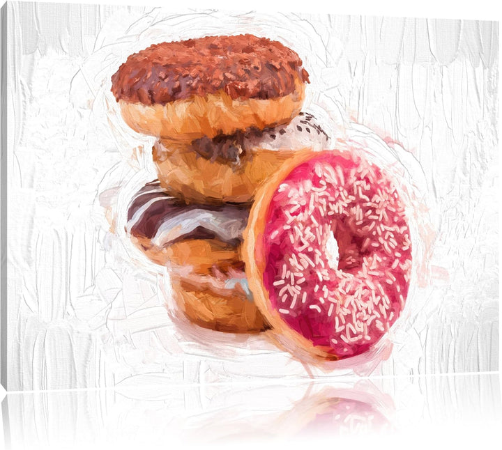 Süsse Donuts Pinsel Effekt, Format: 100x70 auf Leinwand, XXL riesige Bilder fertig gerahmt mit Keilr