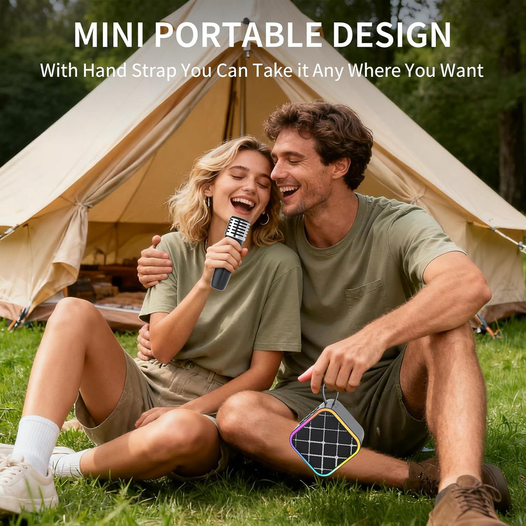 Mini Karaoke-Maschine 2 kabellose Mikrofone, tragbare Bluetooth Karaoke-Lautsprecher mit Tragegriff