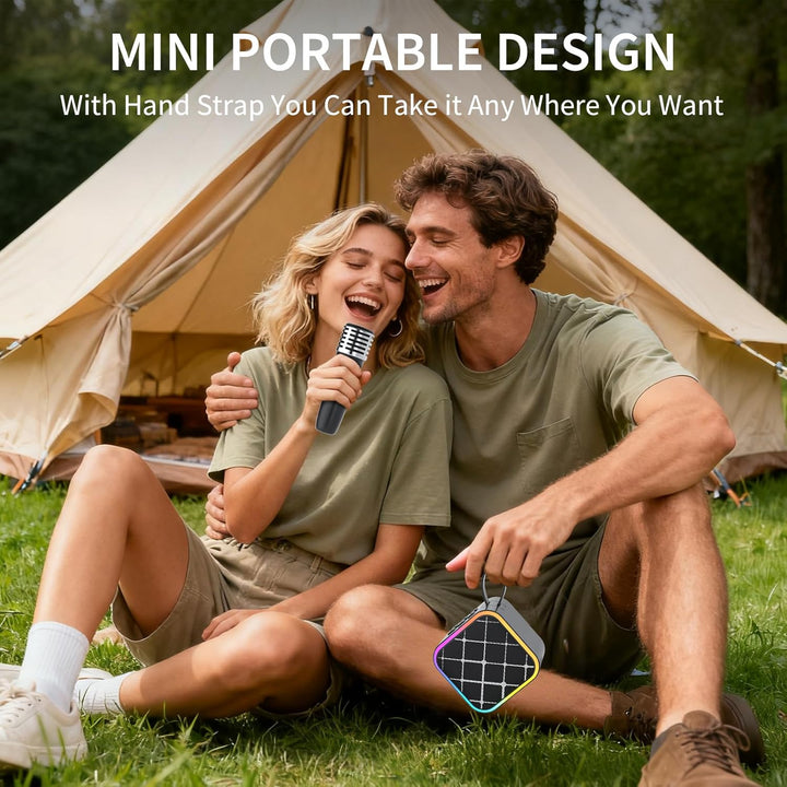 Mini Karaoke-Maschine 2 kabellose Mikrofone, tragbare Bluetooth Karaoke-Lautsprecher mit Tragegriff