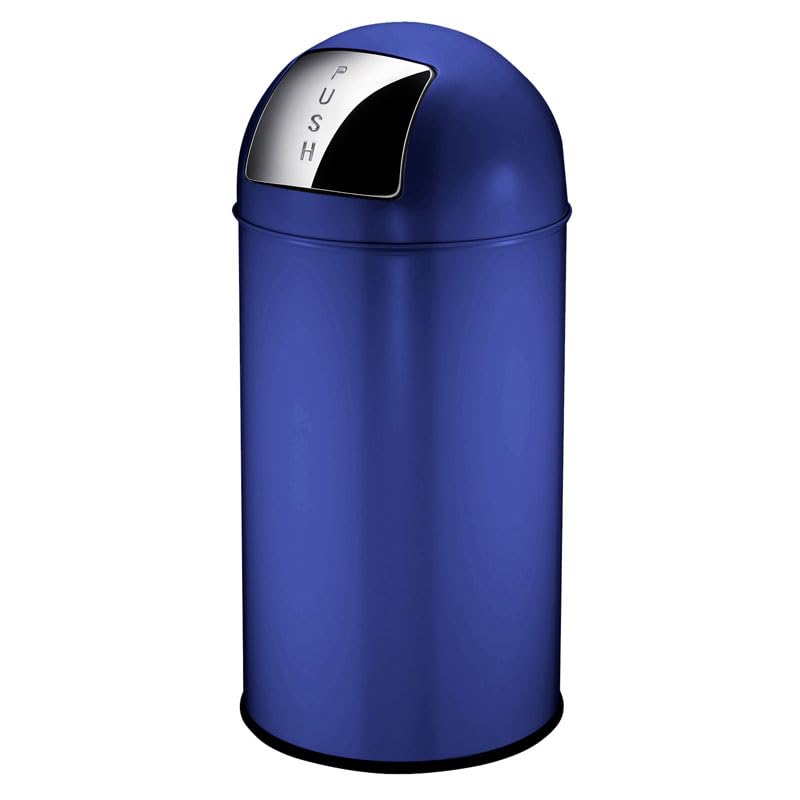 PROREGAL Abfallbehälter mit Pushdeckel & Inneneimer aus Metall | 40 Liter, HxBxT 74x34x34cm | Blau,