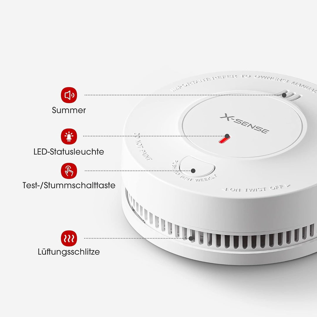 X-Sense Verbesserter Rauchmelder 10 Jahre Batterie, Feuermelder mit fotoelektrischem Sensor, TÜV und