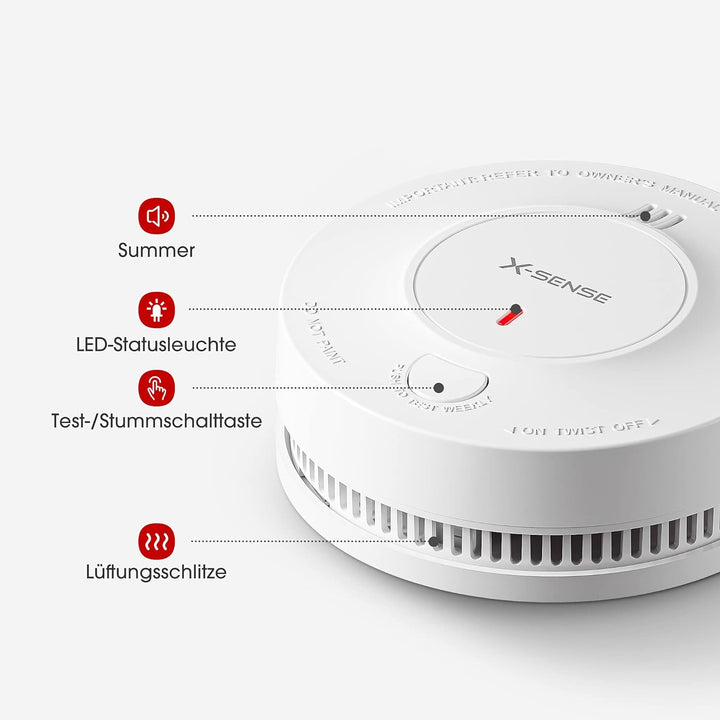 X-Sense Verbesserter Rauchmelder 10 Jahre Batterie, Feuermelder mit fotoelektrischem Sensor, TÜV und