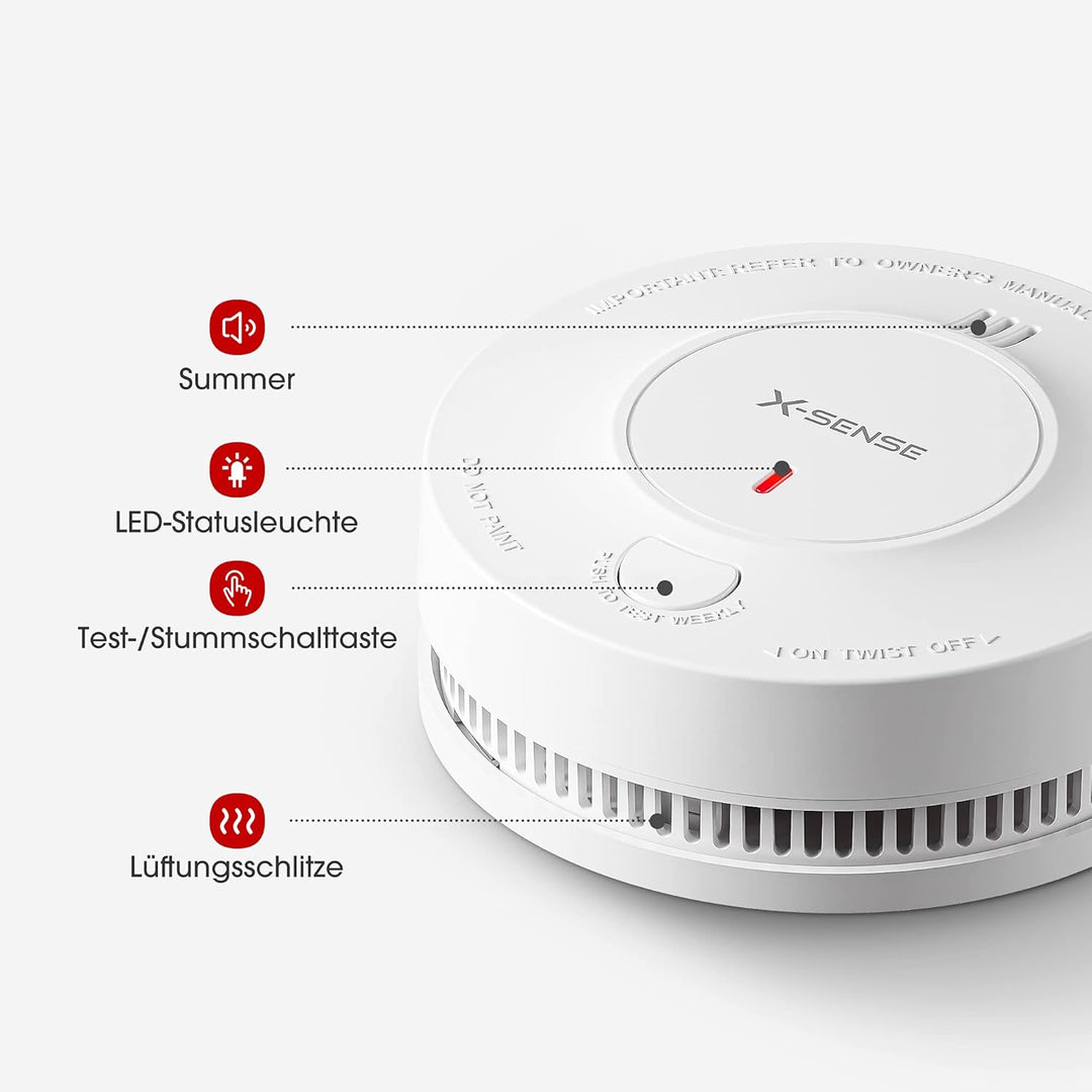 X-Sense Verbesserter Rauchmelder 10 Jahre Batterie, Feuermelder mit fotoelektrischem Sensor, TÜV und