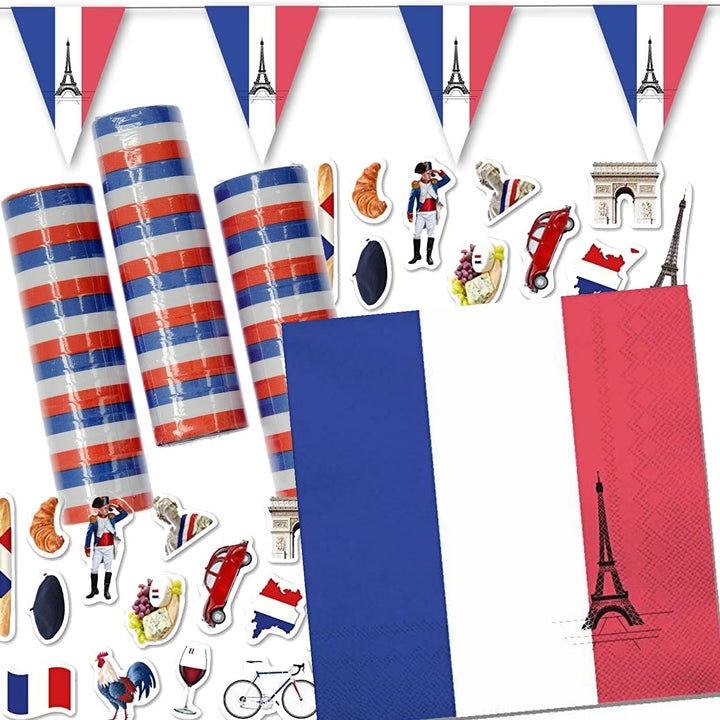 Deko-Set * FRANKREICH * für Länderparty, Mottoparty und Event | 72 Teile mit Servietten + Konfetti +