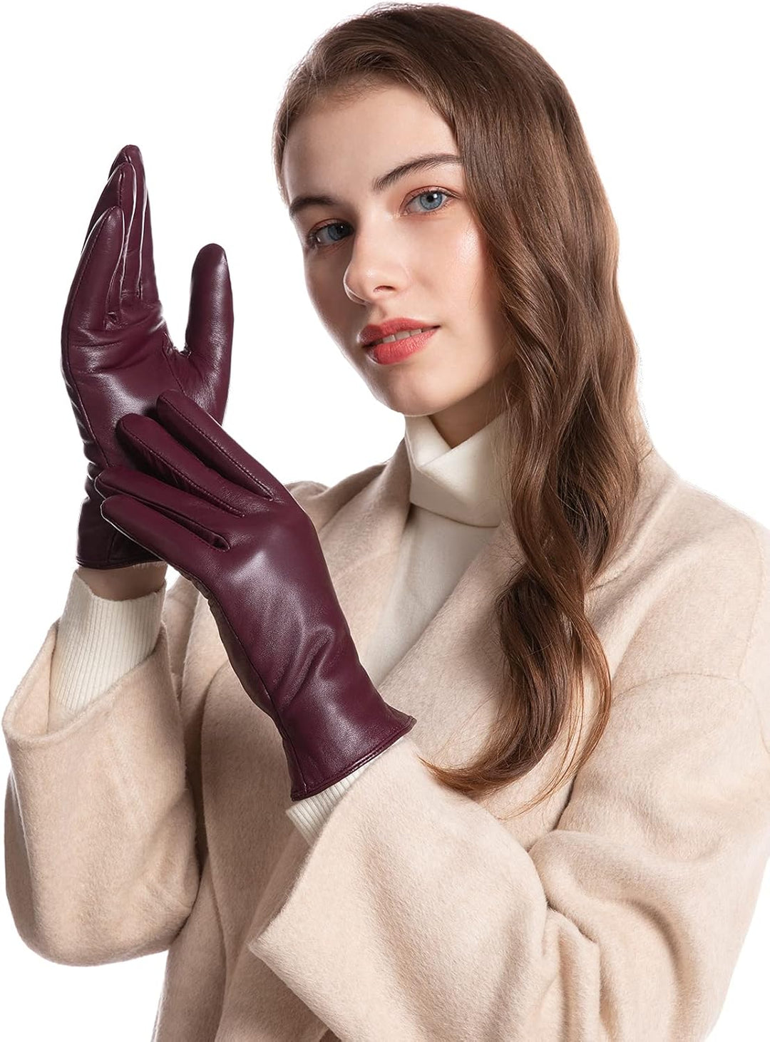 vislivin Vollhand Touchscreen-Handschuhe für Damen Leder Handschuhe Warmer Winter SMS Autofahren Han