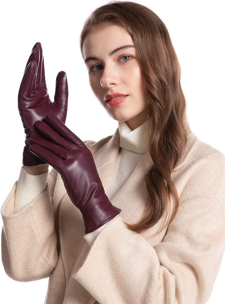 vislivin Vollhand Touchscreen-Handschuhe für Damen Leder Handschuhe Warmer Winter SMS Autofahren Han
