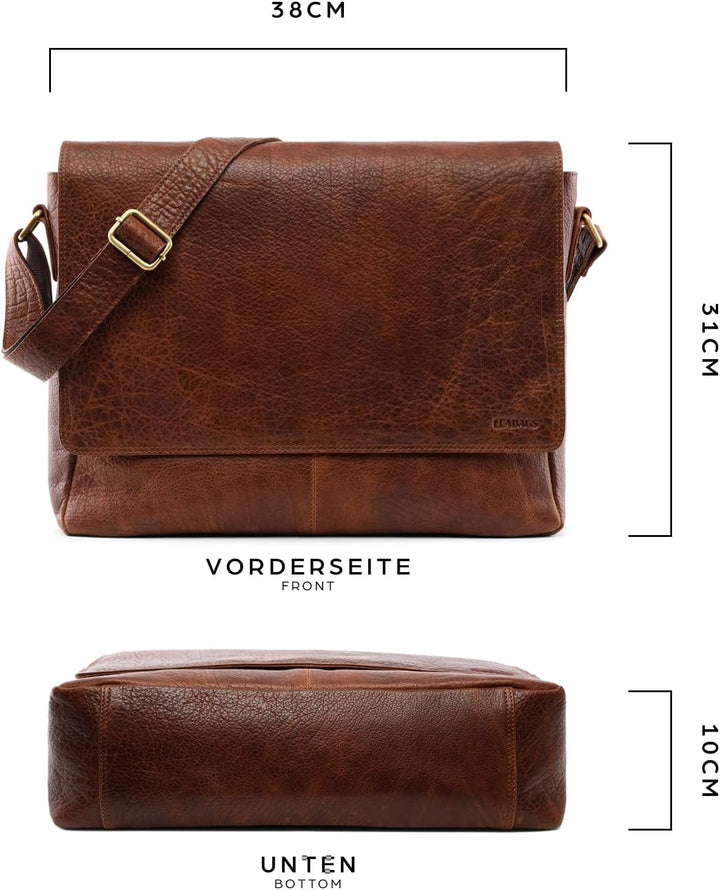 LEABAGS Oxford Laptoptasche Leder 15 Zoll Herren Damen Echtleder 38x10x31 cm Rosso, 38x10x31 cm Ross