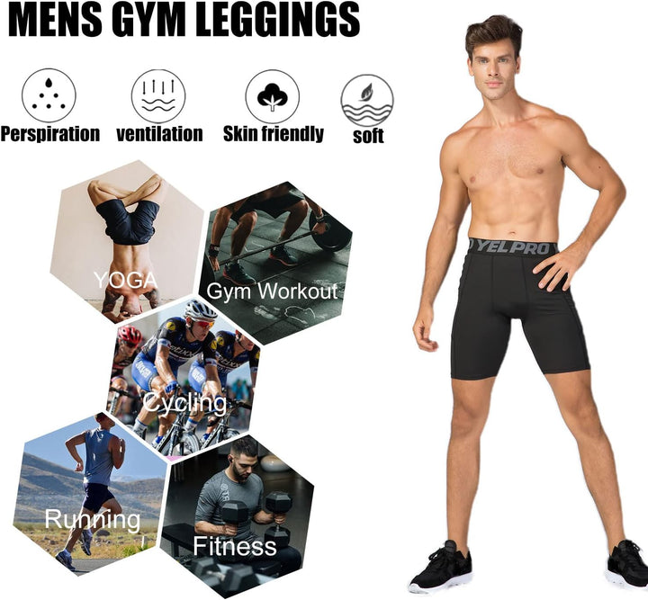 YUSHOW 3er Pack Kompressionsshorts Herren Kompressionshose Sporthose Kurz Schnell Trocknend Atmungsa