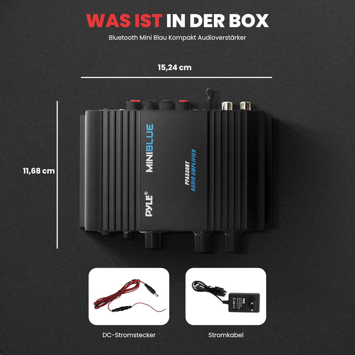 Pyle Mini Bluetooth Stereo Verstärker, 90W Audio Receiver mit 3 Eingänge, 2 Kanal, EQ Controls für d