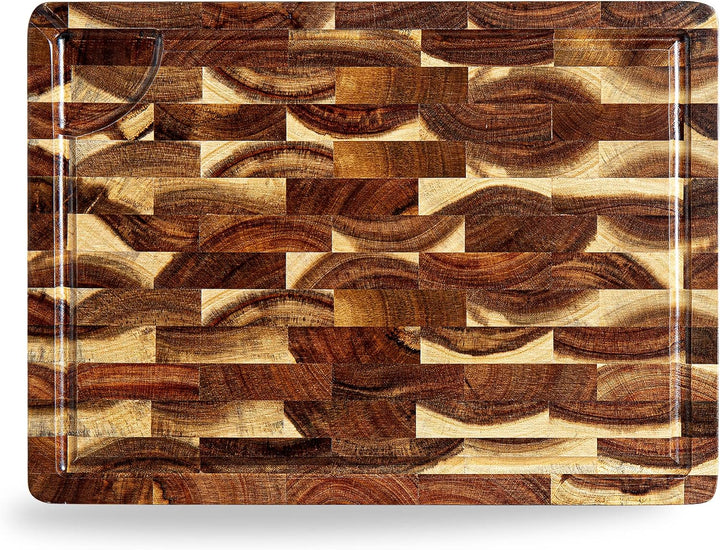 Schneidebrett Holz aus Akazienholz, TJ POP Holzschneidebrett Gross 38 x 28 x 3cm, Premium Küchenschn