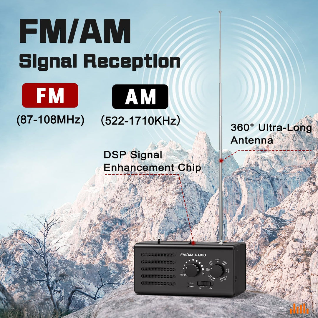 Tendak Tragbares Radio Batteriebetrieben FM/AM/UKW, Transistorradio unterstützt USB-Stromversorgung/