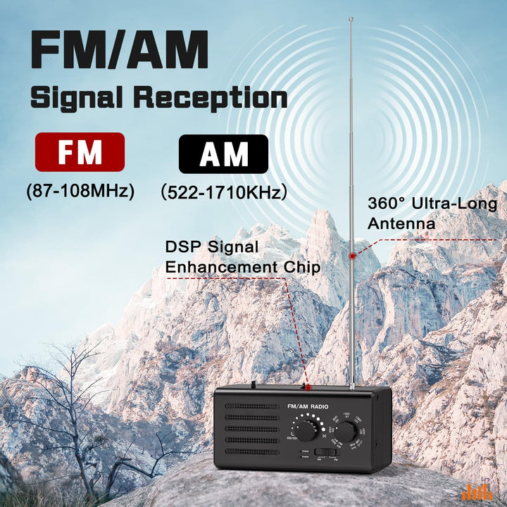 Tendak Tragbares Radio Batteriebetrieben FM/AM/UKW, Transistorradio unterstützt USB-Stromversorgung/