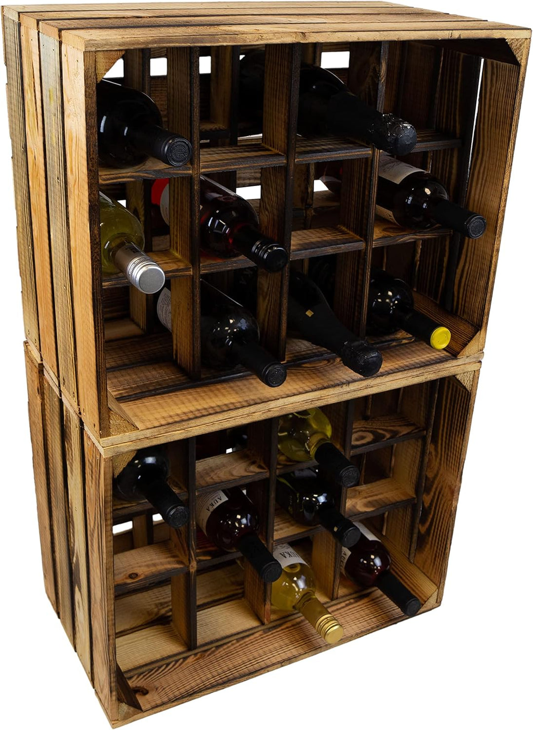 Flaschenregal Henry / Natur / geflammt Masse ca 50x40x30cm Regalkiste Flaschenablage Weinregal Apfel