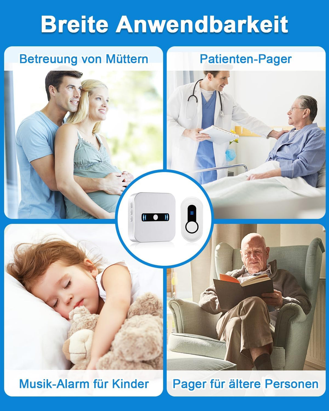 SANJIE Funkklingel Batteriebetrieben, Türklingel Funk mit 180 m Reichweite, IP55 Wasserdicht, 55 Mel