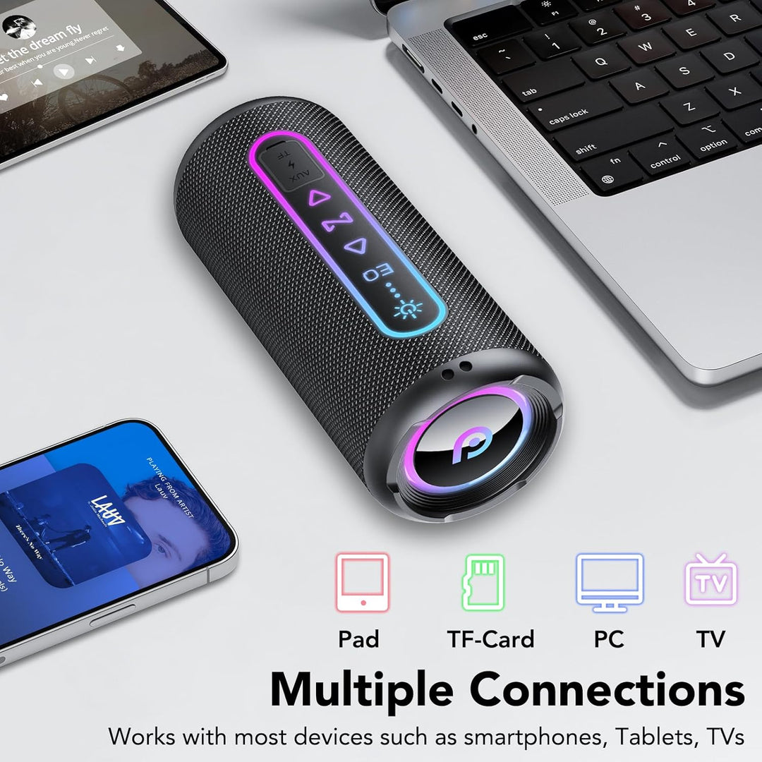 Bluetooth Lautsprecher mit Licht, 25W Musikbox mit Dualen Bass-Treibern | TWS Koppelbar Stereo Sound