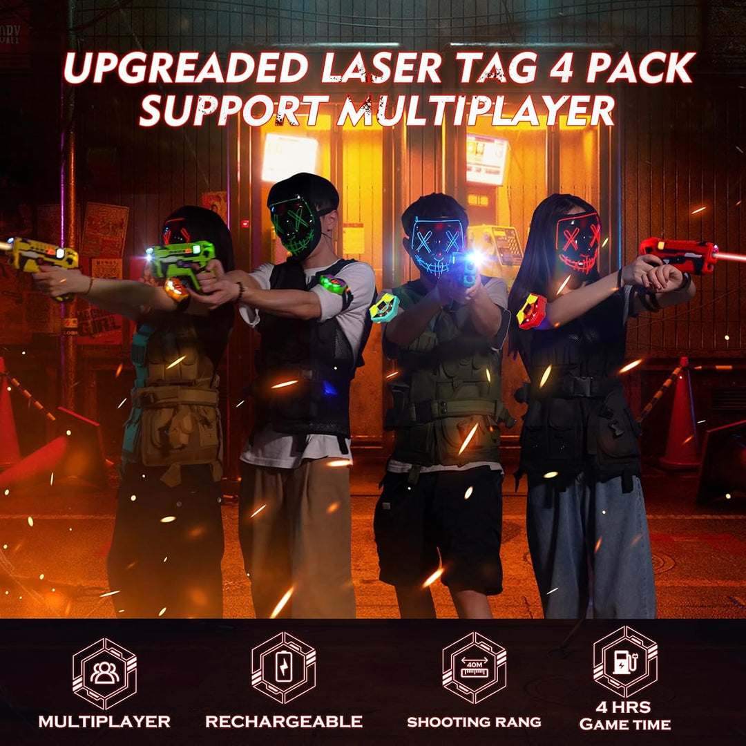 Vatos Wiederaufladbares Laser Tag Set – 4 Pack Lasertag mit Empfängern für Kinder Erwachsene, 2.4GHz