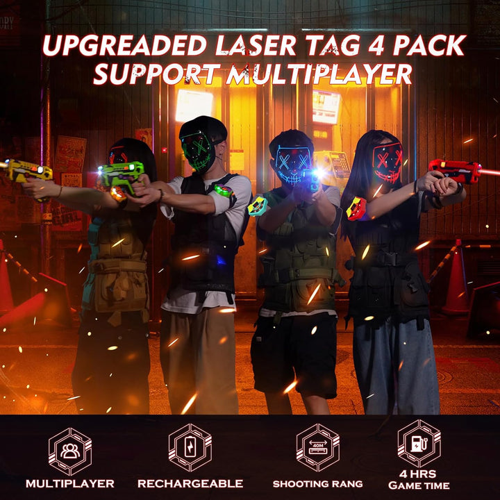 Vatos Wiederaufladbares Laser Tag Set – 4 Pack Lasertag mit Empfängern für Kinder Erwachsene, 2.4GHz