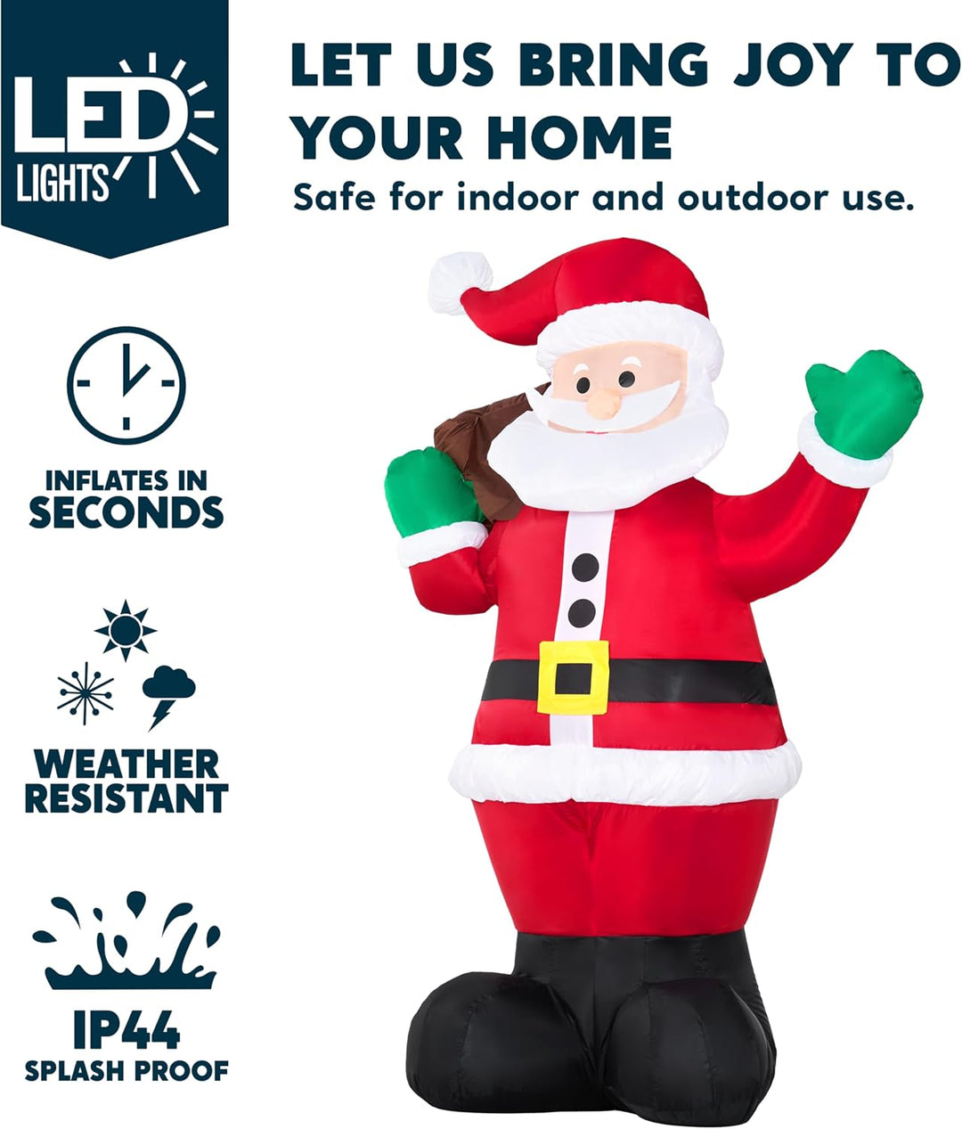 Joiedomi 1.8M/ 6FT Weihnachten aufblasbare Santa mit Geschenk-Sack, Blow Up Xmas aufblasbare Dekorat