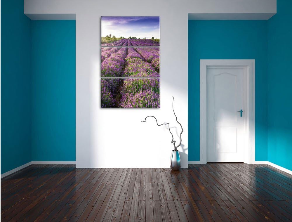 Pixxprint Lavendelfeld Provence als Leinwandbild/Grösse: 3 Teilig (120x80) cm/Wandbild/Kunstdruck/fe
