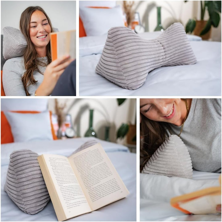 sleepling Bücherkissen Lesekissen, 38 x 18 cm, Silber grau, Leseknochen aus weicher Mikrofaser (380