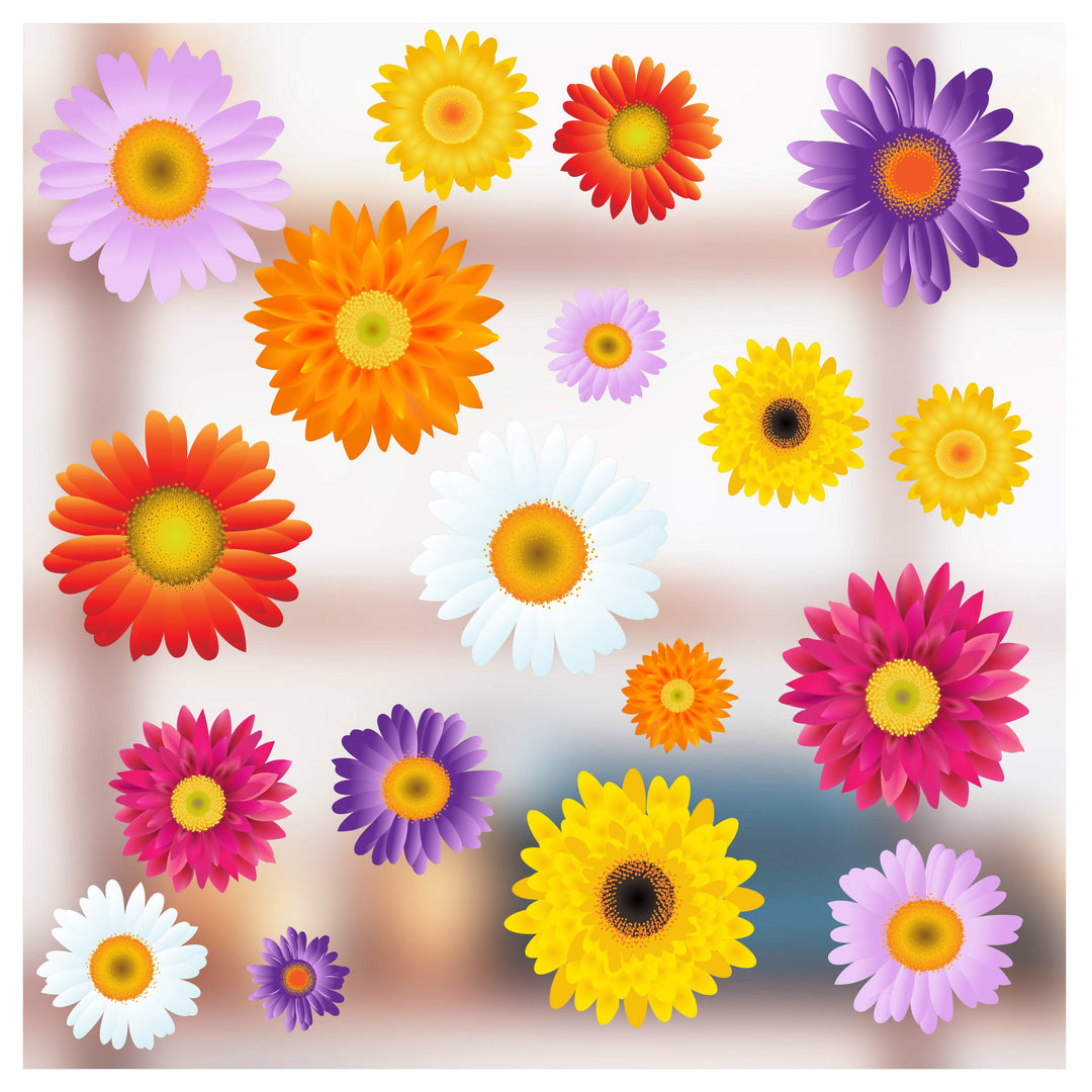 Stickers4 Blumen-Fensteraufkleber - 18 einzelne farbenfrohe Blumen-Fenster-Sticker mit statischer Ha