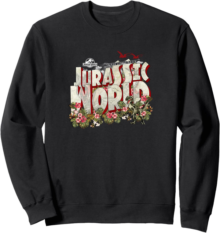 Jurassic World Greetings Sign Dinos &amp; Flowers Sweatshirt