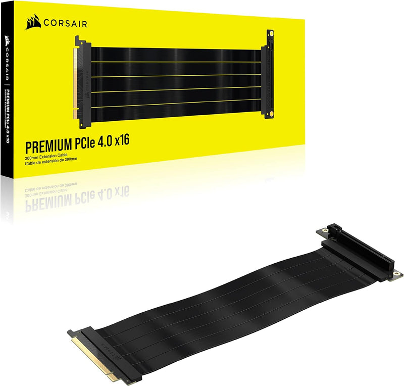 Corsair Premium-PCIe 4.0 x16-Verlängerungskabel, 300 mm, EMI-geschirmt, 90° weiblicher PCIe-Anschlus