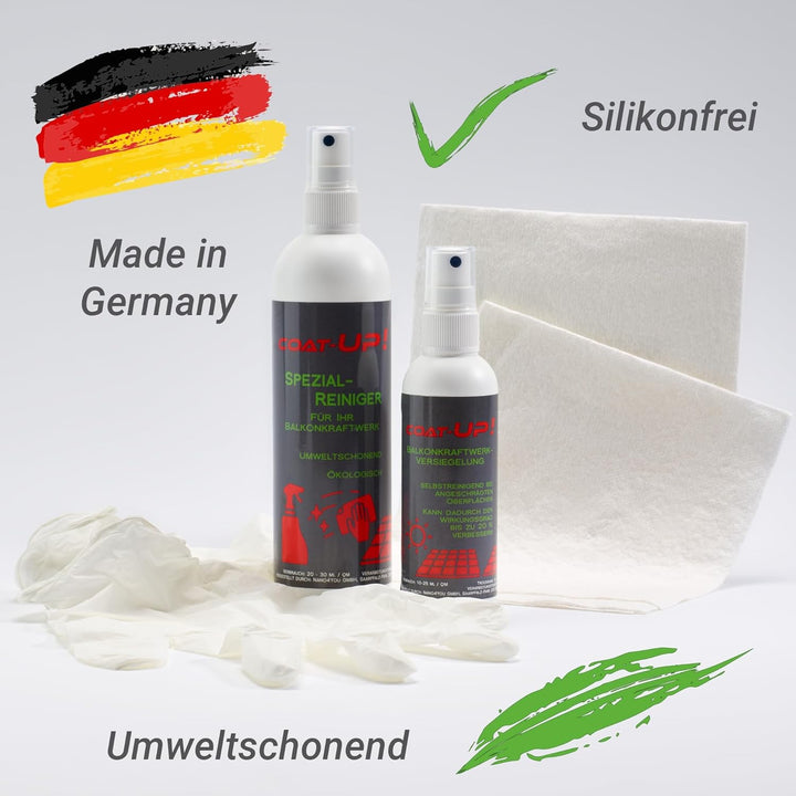 COAT-UP Balkonkraftwerkversiegelung mit Selbstreinigungseffekt 100 ml + Spezialreiniger 250 ml (SET)