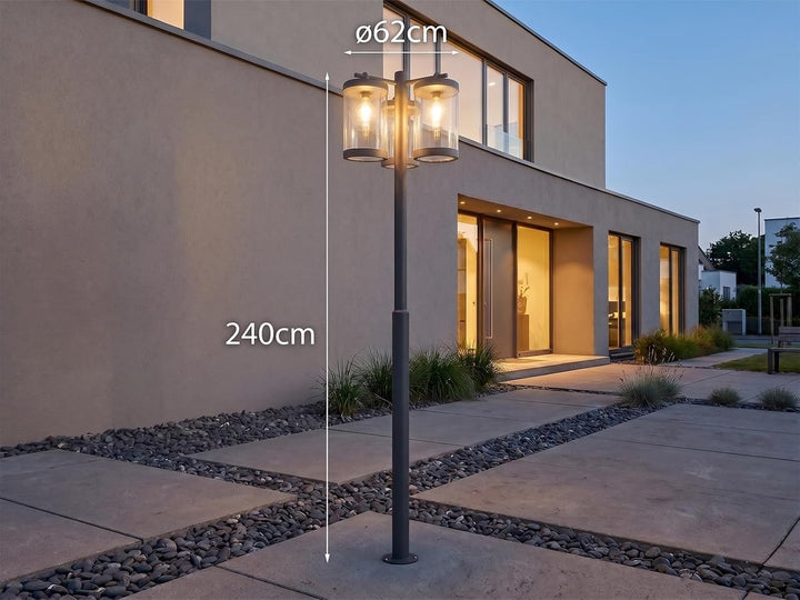 meineWunschleuchte Strassenlaterne 3-flammig aus Aluminium Anthrazit im Landhausstil, Höhe 240cm Mas