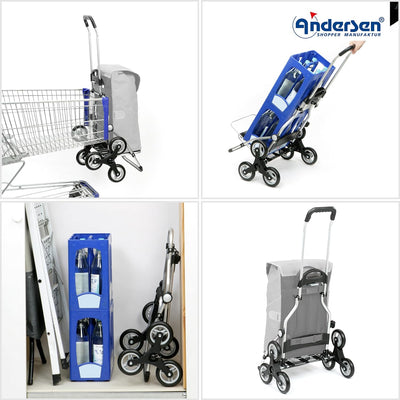 Andersen Einkaufstrolley Royal als Treppensteiger Alu klappbar mit Rad Ø 3 x 13cm und 43 Liter Tasch