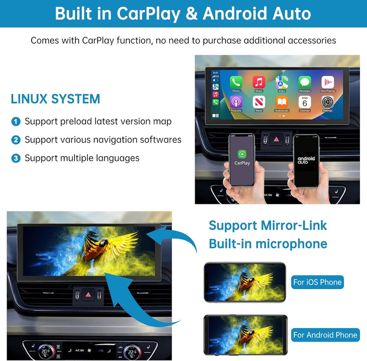 Autoradio 10,25 Zoll Touchscreen mit kabellosem Carplay &amp; Android Auto für 2018-2019 Audi Q5 mit MIB