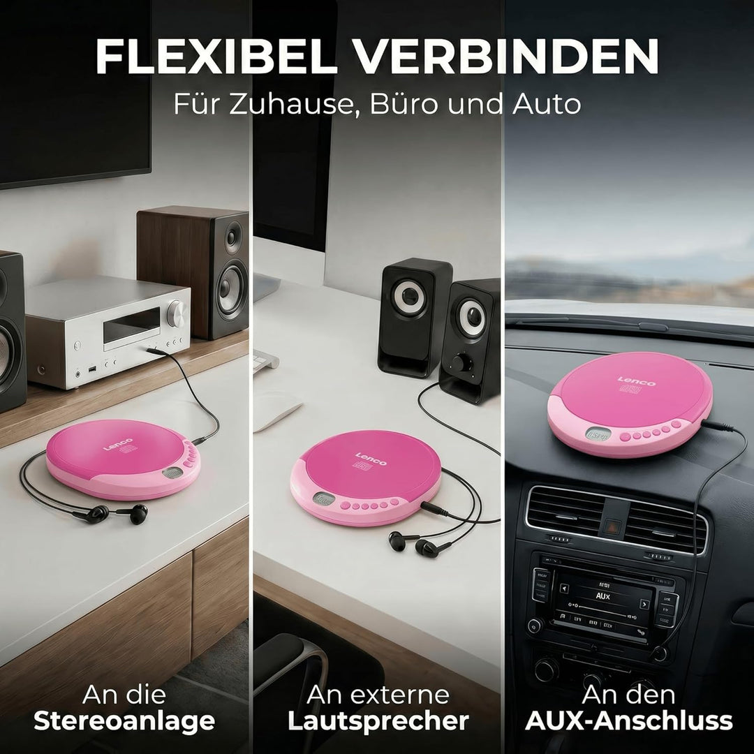 Lenco CD-011 - Tragbarer CD-Player Walkman - Diskman - CD Walkman - Mit Kopfhörern und Micro USB Lad